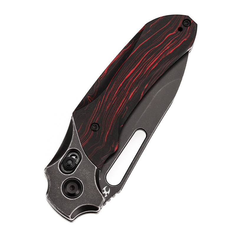 KANSEPT Quasar Cross Bar Lock Red and Black G-mascus Handle (3.38"  154CM Blade) with Munko Knives Design-T1099V4