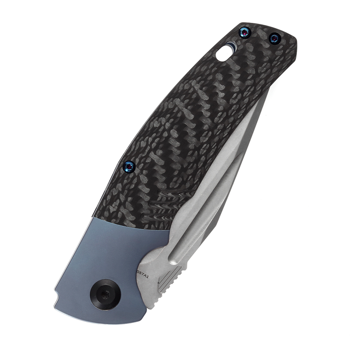 KANSEPT On Pending-Hiinterland Thumb Hole Knife Titanium+Copper Carbon Fiber Handle (3.58"CPM-S35VN Blade) Morgan Koens Design-K1057A3