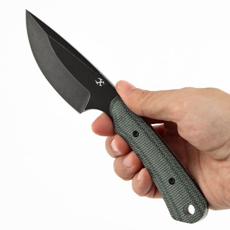 KANSEPT Flank Fixed Blade Green Micarta Handle (3.69'' Black Stonewashed D2 Blade) TuffKnives Designed- G006A4