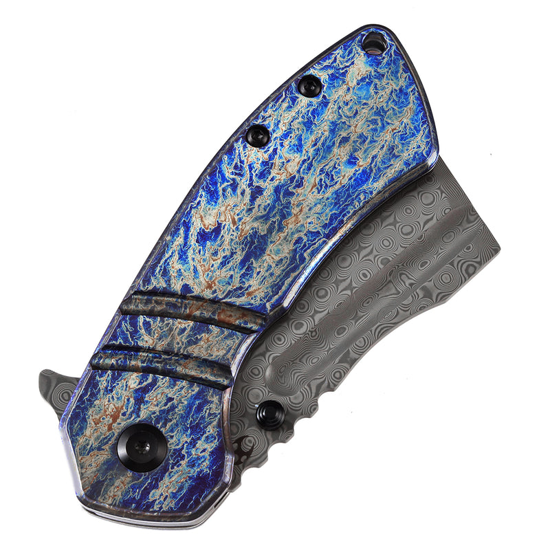 KANSEPT M+ Korvid Thumb Studs/Flipper Knife Lightning Strike Anodized Titanium Handle (3.07'‘ Damascus Blade ) Koch Tools Design-K2030C3U