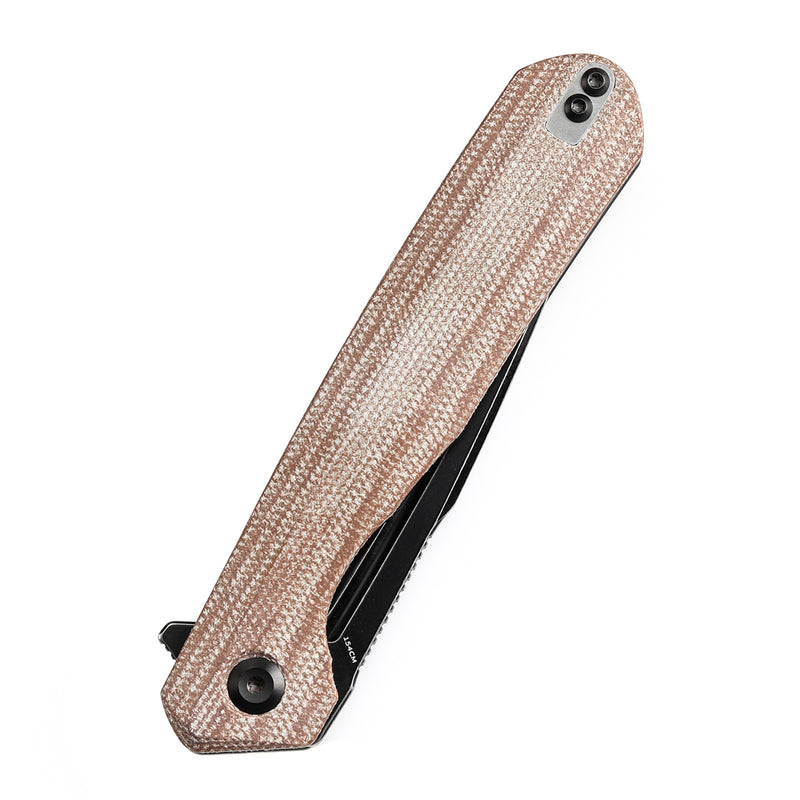 KANSEPT Qilin FlipperBrown Micarta Handle (3.43''Blackwash 154CM Blade) Ostap Hel Design -T1047A3