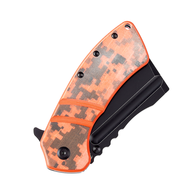 XL Korvid T1030B3 Black Stonewashed 154CM Blade Orange and Camouflage G10 Handle Designed by Koch Tools
