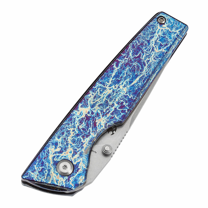 KANSEPT Chimera Thumb Stub Titanium with Lightning Strike Finish Handle (3.15" CPM S35VN Blade) with Matsey Design-K1096A5