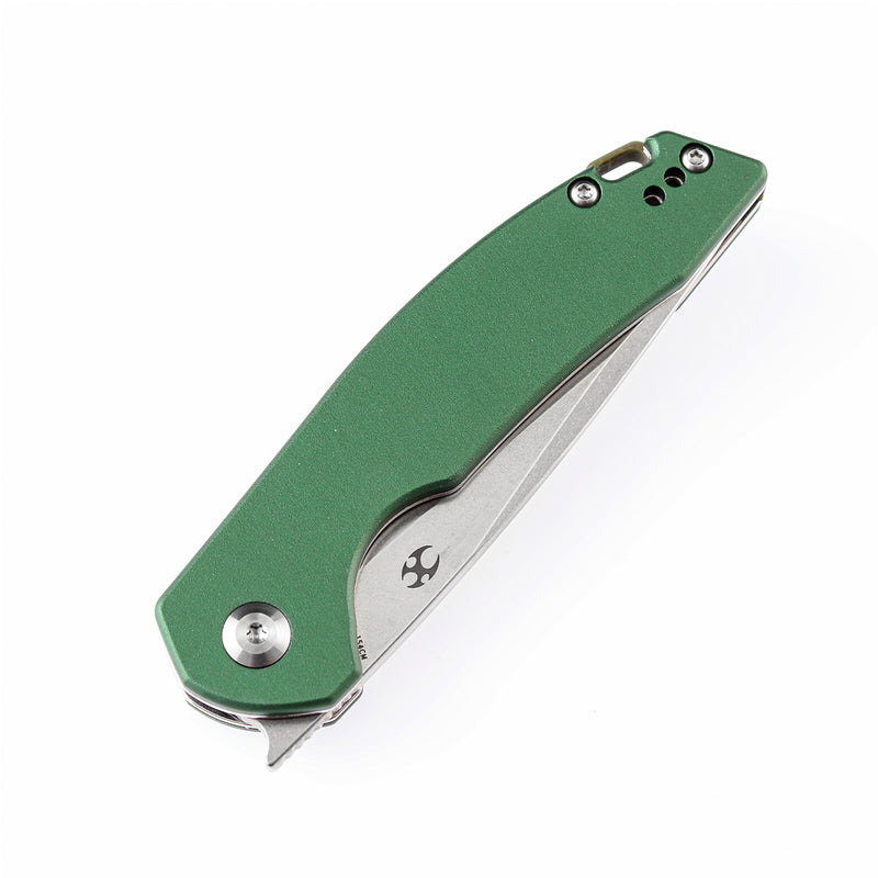 KANSEPT Mini Accipiter Front Flipper Knife Green Aluminum Handle (2.9" 154CM Blade) Kim Ning Design-T2007A4
