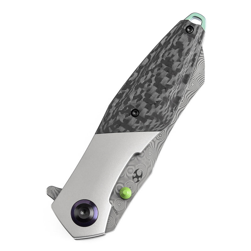 KANSEPT Thumb Stub Mistaken Beadblasted Titanium and Twill Carbon Fiber  (3.15" Damascus) Jonathan Styles Design- K1053D1