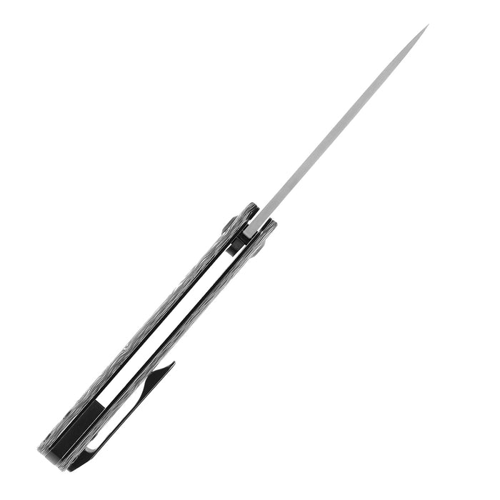 KANSEPT Foosa Slip Joint/Flipper Knife Black White Carbon Fiber Handle (3.06"Damascus Blade) Rolf Helbig Design-K2020T1