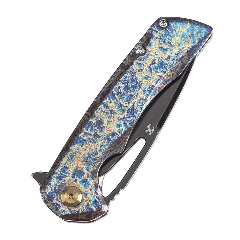 KANSEPT Mini Kryo Thumb Hole Titanium with Lightning Strike Finish Handle (2.9" CPM S35VN Blade) Kim Ning Design-K2001A6