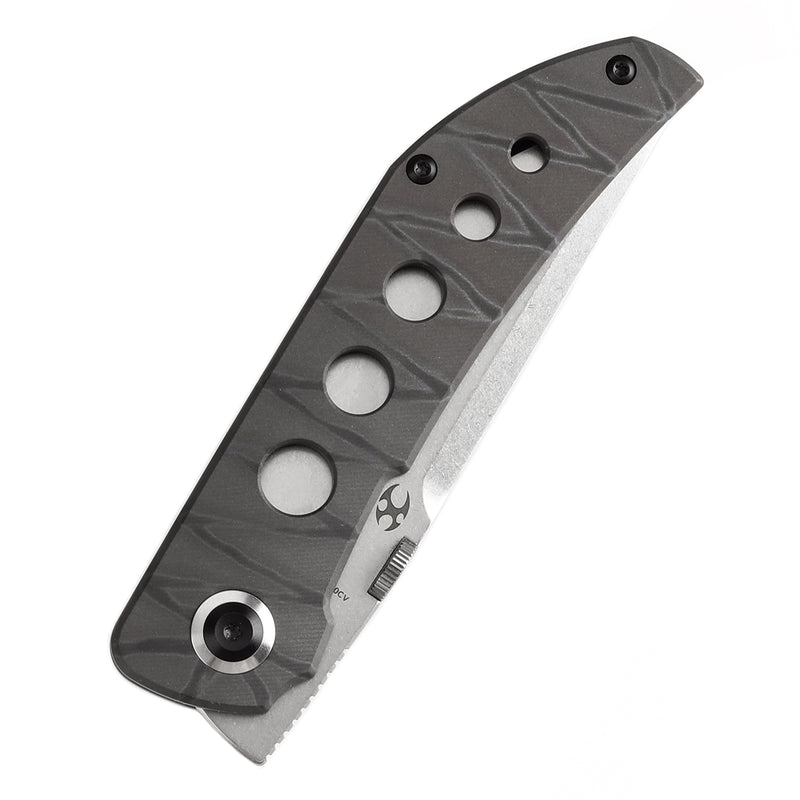 KANSEPT Tarkin Frame Lock Knife Tiger Stripe Flamed Titanium with Holes Handle (3.36'' 20CV Blade) Matthew Christensen Design - K1078A6