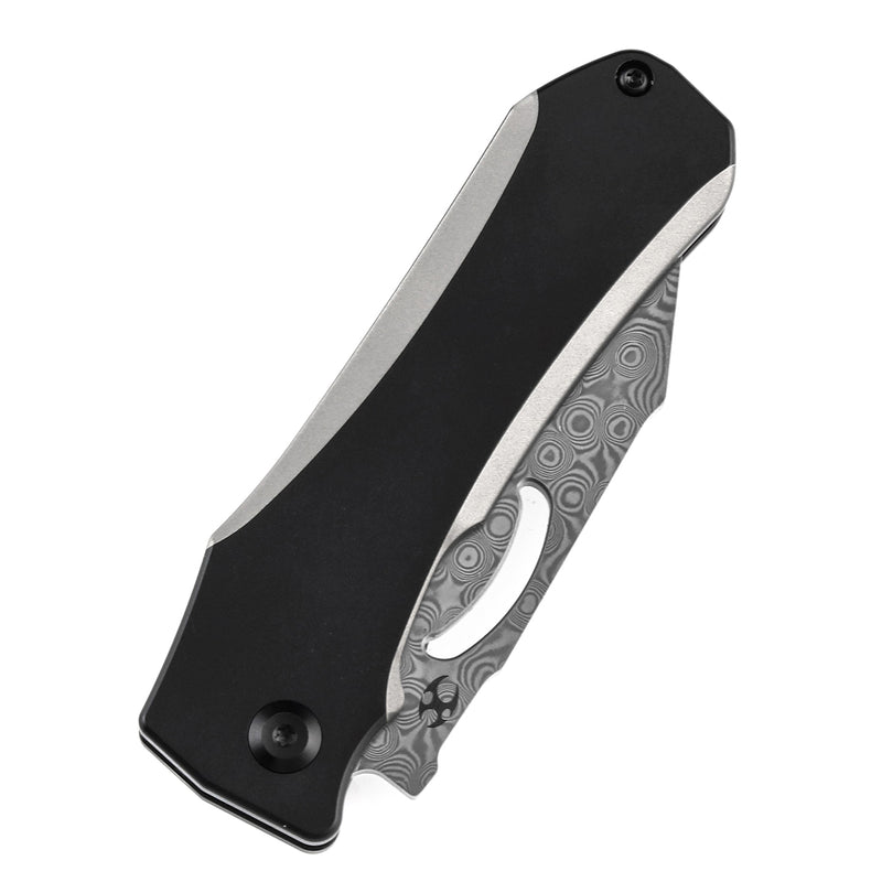 KANSEPT Loki Thumb Hole Knife Plain & Black Anodized Titanium Handle (2.99''Damascus Blade)Steven Dunnuck Design-K1058A3