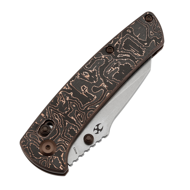 KANSEPT Main Street Crossbar Lock Knife Copper Carbon Fiber Handle(3.36" CPM S35VN Blade)Pinkerton Knives Design-K1015V3