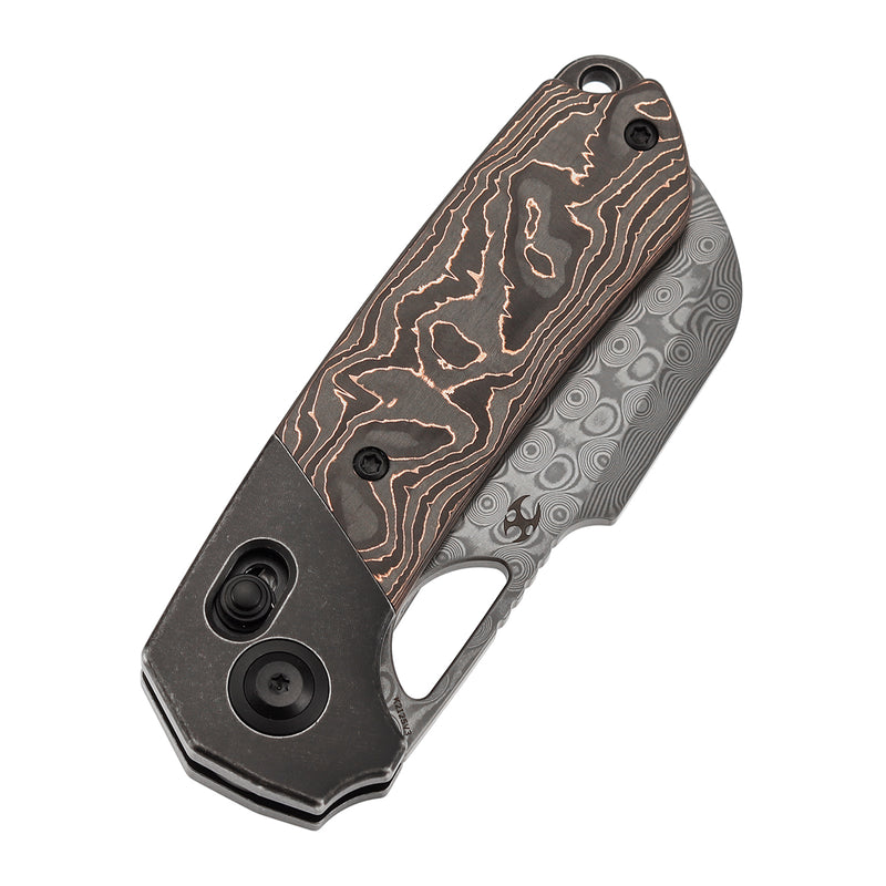 KANSEPT Nahual Crossbar Lock Knife Blackwash Titanium with Copper Carbon Fiber Handle(2.95" Damascus Blade)Javier Garcia Design-K2125V3