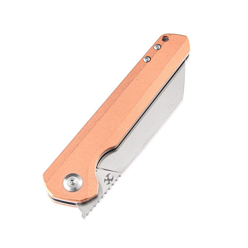 KANSEPT Bulldozer Front Flipper Red Copper Handle ( 3.56" CPM-S35VN )with Kim Ning Design-K1028B1