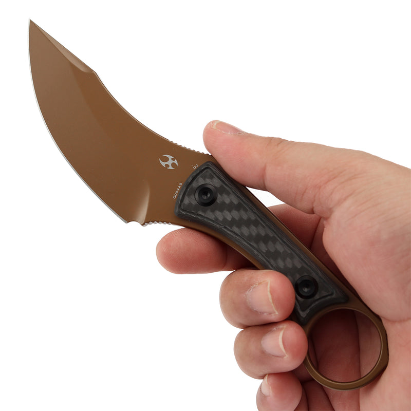 KANSEPT Niko Fixed Knife Twill Carbon Fiber Handle (3.54''Rose Gold Coated D2 Blade ) with Sheath Marco Knives Design -G004A9