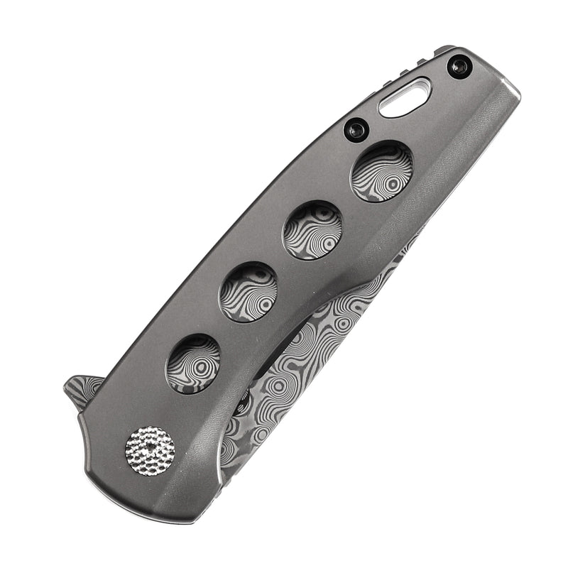 KANSEPT Cassowary Flipper Knife Grey Anodized Titanium Handle (2.9'' Damascus Blade) Koch Tools -K2065A4