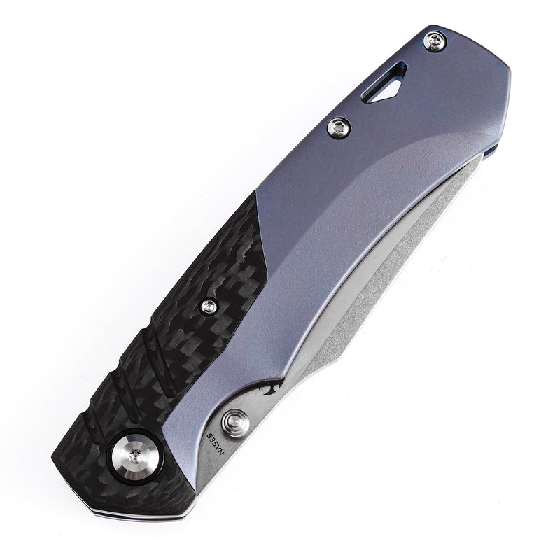 KANSEPT Weim Thumb Studs Knife Twill Carbon Fiber+Blue Anodized Titanium Handle (3.28''CPM S35VN Blade)Jonathan Styles Design-K1051A2