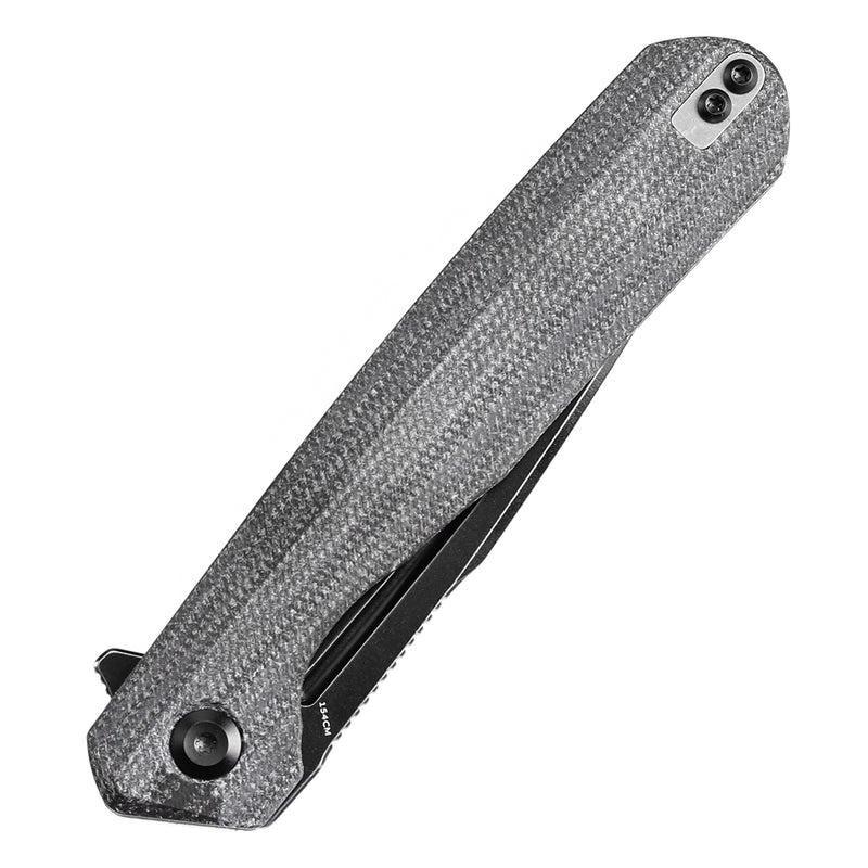 KANSEPT Qilin Flipper Black Micarta Handle (3.43''Blackwash 154CM Blade Ostap Hel Design -T1047A1