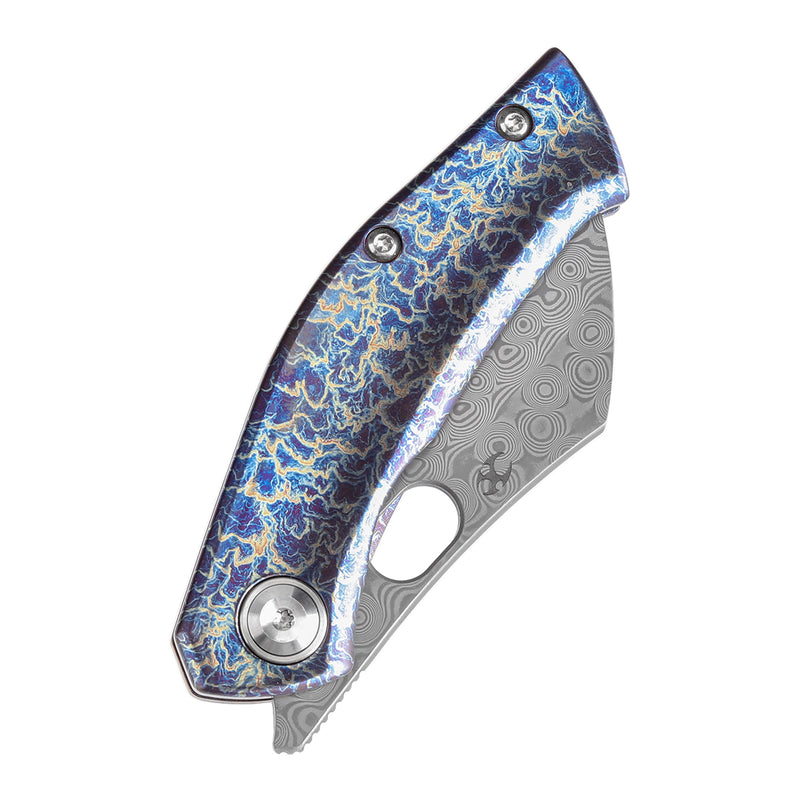 KANSEPT Osprey Thumb Hole Knife Lightning Strike Anodized Titanium Handle (2.23'' Damascus Blade) Johnathan Shaw Design - K2087A2