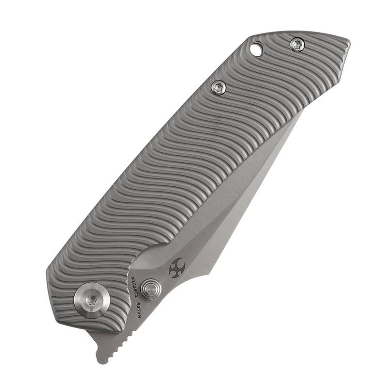 【Preorder】Ship by Dec.20th-KANSEPT Fenrir Frame Lock Beadblasted Titanium with Micro Milled Water Ripple Texture Handle (3.48'' CPM S35VN Blade) Sparrow Knife Designed- K1034C1