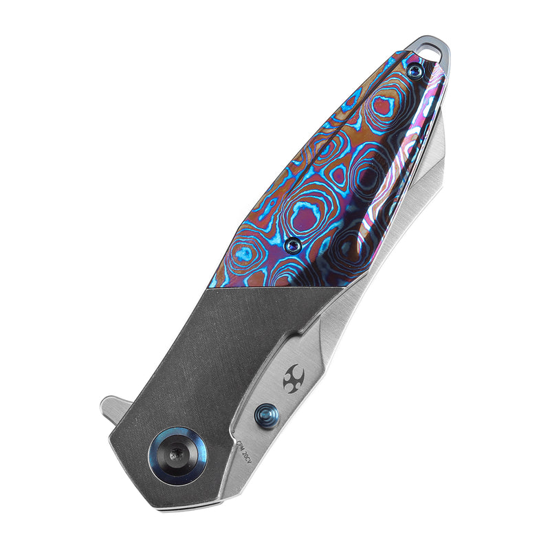 KANSEPT Thumb Stub Mistaken Blackwash Titanium and Timascus with Timascus Clip (3.15" CPM 20CV) Jonathan Styles Design- K1053A3