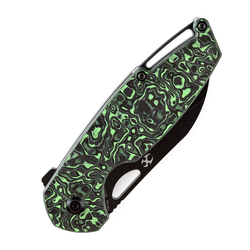 KANSEPT Model 6 Flipper/Thumb Hole Knife Green Carbon Fiber Handle (3.1'' CPM 20CV Blade) -K1022A5