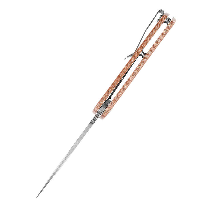 KANSEPT Kryo Thumb Hole/Flipper Knife Brown Micarta Handle (3.58"12C28N Blade) Kim Ning Design-T1001M4