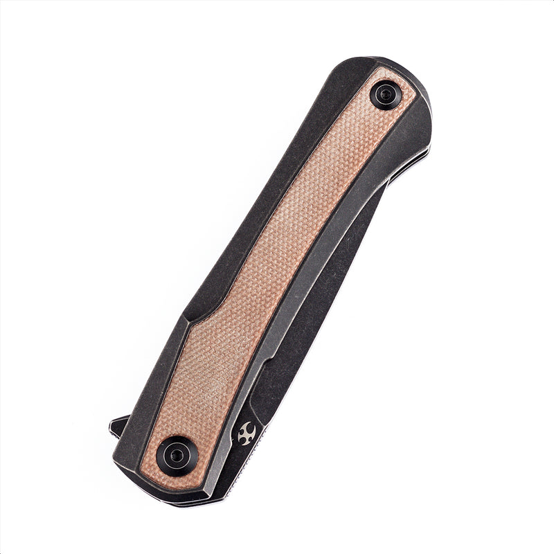 Kratos K1024A8 Titanium + Brwon Micarta Handle with Black TiCn Coated S35VN Blade for camping hunting folding knives by Ostap Hel Design