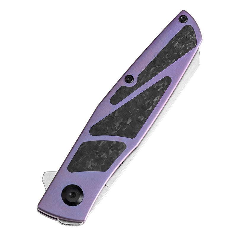 KANSEPT Cru Flipper Knife Purple Anodized Titanium & Shred Carbon Fiber Handle(3.46''CPM S35VN Blade) Villella Knives Design-K1092A2