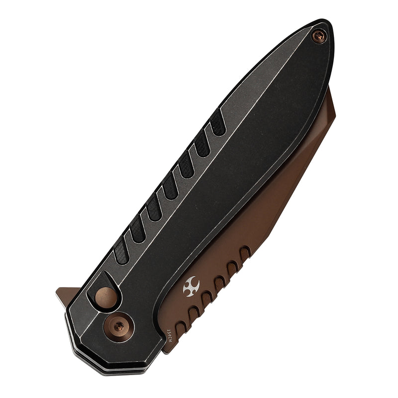 KANSEPT Kosame Button Lock Blackwash Titanium with Black G10 (3.37" Rose Gold Coated 154CM Blade) with EI Spade Design-T1093F7
