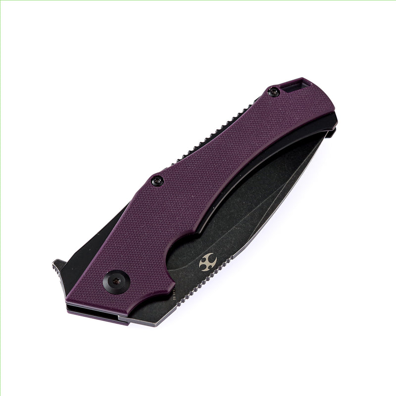 Hellx T1008A6 Black TiCn Coated and Stonewashed  D2 Blade Purple G10+ Black Anodized Stainless Steel Handle with  Mikkel Willumsen Design