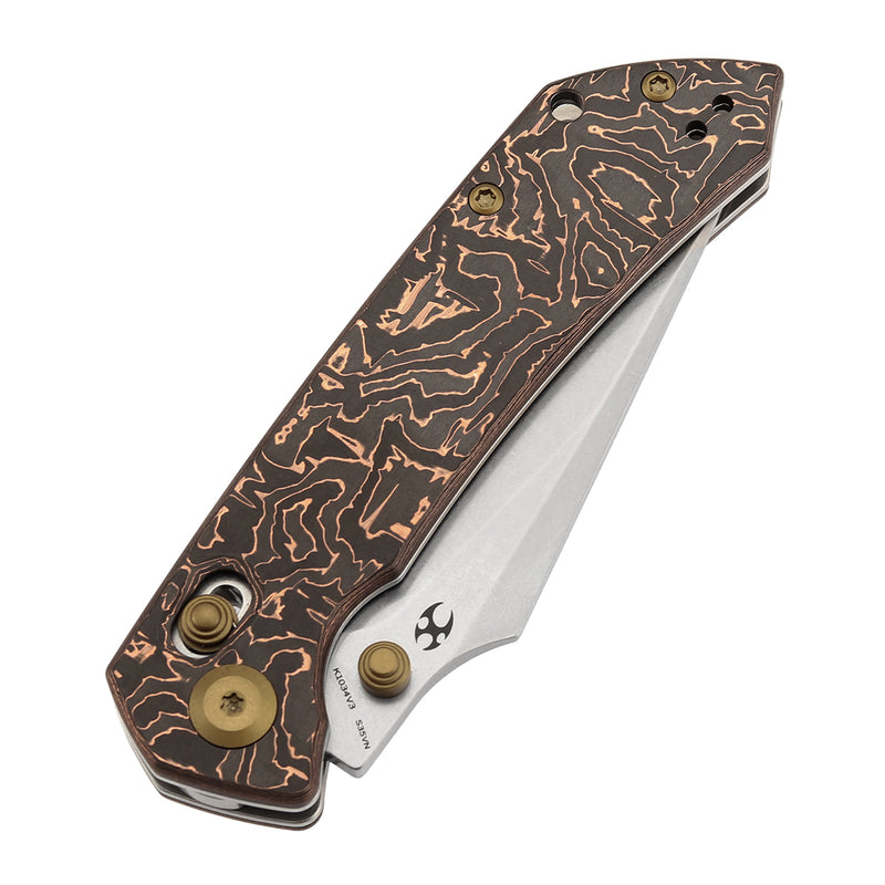 KANSEPT Fenrir Crossbar Lock Knife Copper Carbon Fiber Handle (3.48'' CPM S35VN Blade) Greg Schob Design - K1034V3