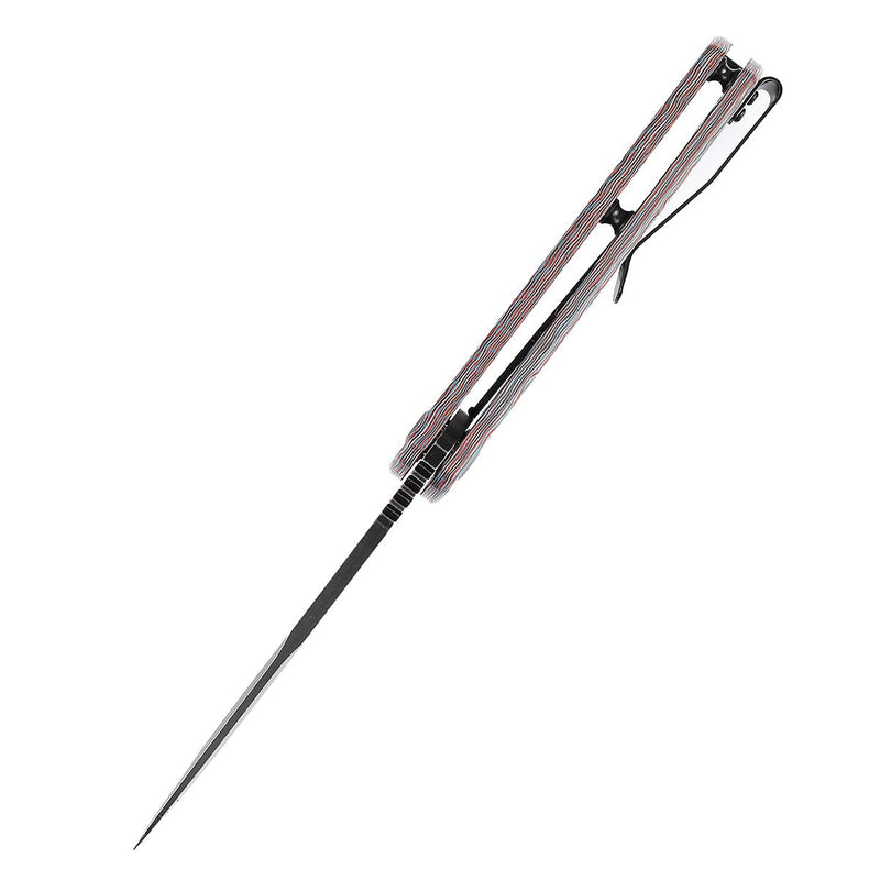 KANSEPT Kryo Thumb Hole/Flipper Knife Red Blue White Nebula Carbon Fiber Handle (3.58"CPM S35VN Blade) Kim Ning Design-K1001M3