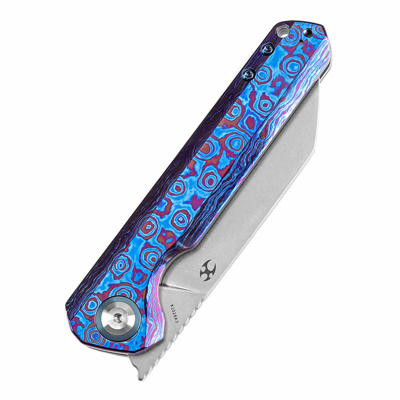 KANSEPT Bulldozer Front Filpper Timascus and Blue Anodized Titanium Handle with Timascus Clip (3.56" CPM-20CV Blade) Kim Ning Design-K1028A3