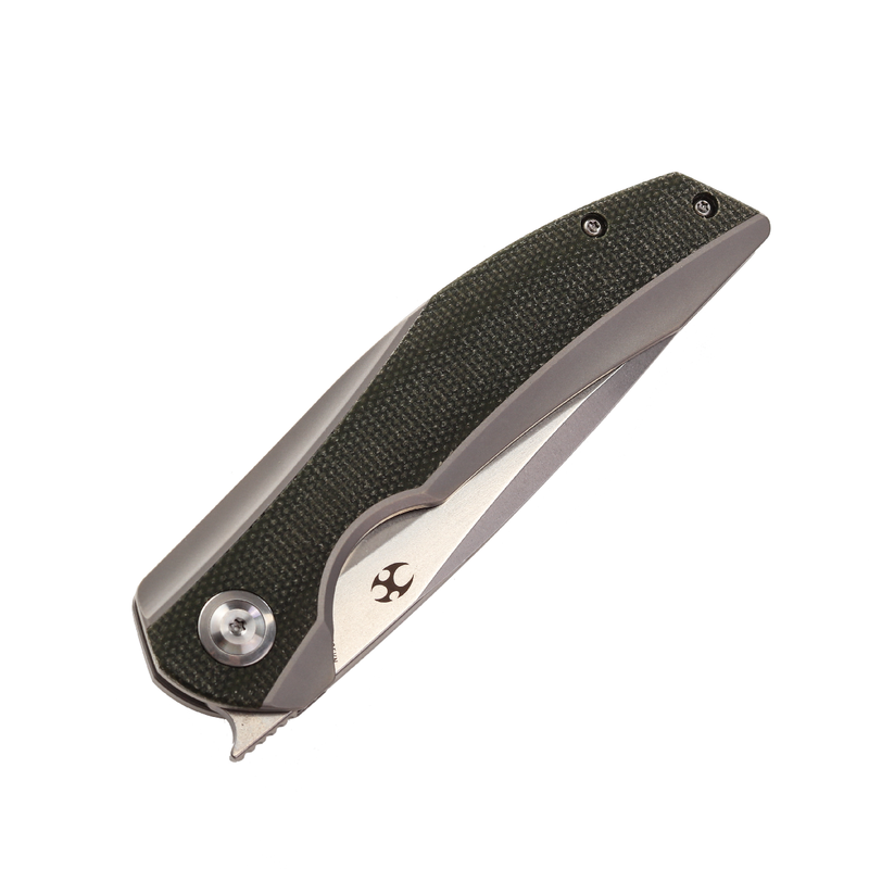 KANSEPT Accipiter  Flipper Knife Green Canvas Micarta+ Titanium  Handle (3.5'' CPM-S35VN Blade)Kim Ning Design -K1007A1