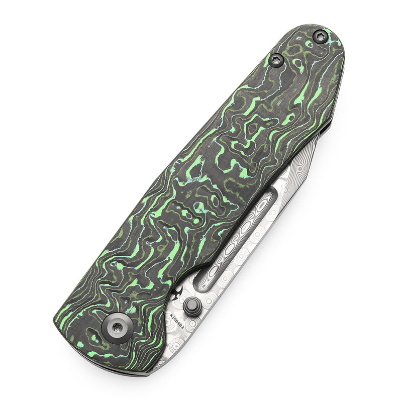 KANSEPT Superhawk Thumb Stub Knife Blackwash Titanium & Green Carbon Fiber Handle(3.89''Damascus Blade) Warhawk Knives Design-K1084B3