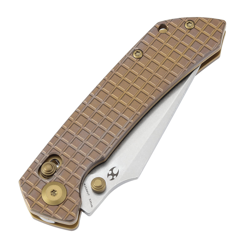 KANSEPT Fenrir Crossbar Lock Knife Bronze Anodized Titanium with Frag Pattern Handle (3.48'' CPM S35VN Blade) Greg Schob Design - K1034V7