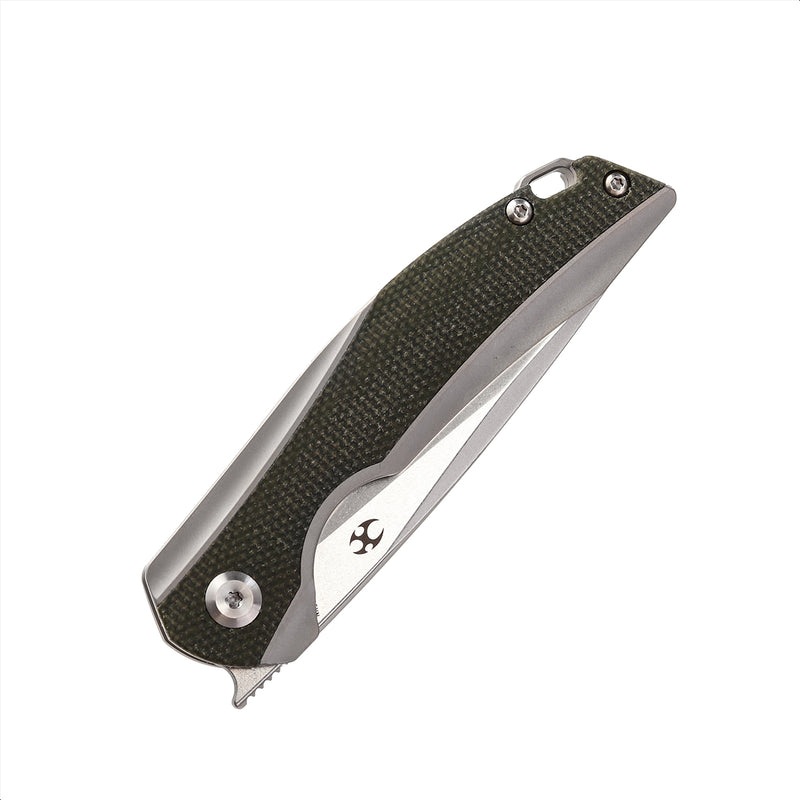 KANSEPT Mini Accipiter Front Flipper Knife OD Green Canvas Micarta +Titanium Handle( 2.9" CPM S35VN Blade) Kim Ning Design-K2007A1