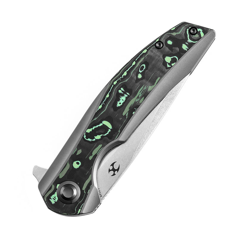KANSEPT Accipiter Titanium and Green Carbon Fiber Handle (3.50" CPM S35VN Blade) Kim Ning Design-K1007E1