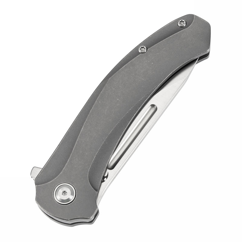 KANSEPT Hira Flipper Gray Anodized and Stonewashed Titanium Handle (3.46" CPM S35VN Blade) with Marco Knives Design-K1090A3