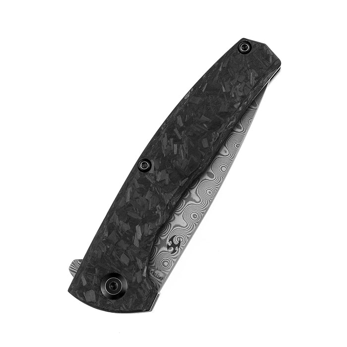 KANSEPT AGI Flipper Knife  Twill Carbon Fiber + Titanium Handle (2.94''Dmascus Blade) Michal Galovic & Michal Komorovsky Design-K2037A2