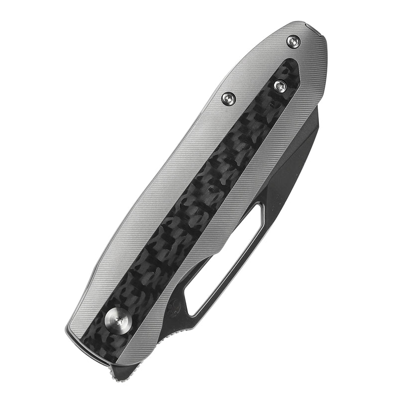 KANSEPT Thunderhead Thumb Hole Beadblasted Titanium with Twill Carbon FIber Inlay Handle (3.58" CPM S35VN Blade) with K.C. Spiron Design-K1106A2