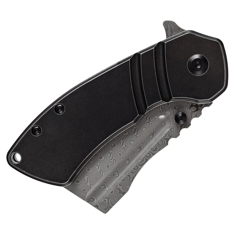 KANSEPT M+ Korvid Thumb Studs/Flipper Knife Stonewashed Titanium Handle (3.07'‘ Damascus Blade ) Koch Tools Design-K2030C2U