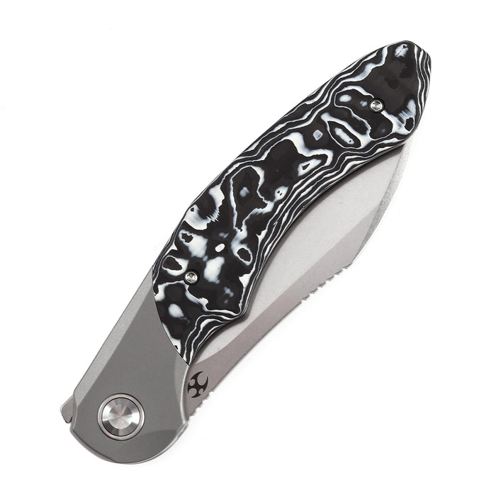 KANSEPT Cosmos Flipper Knives Titanium + White Black Nebula Carbon Fiber ( 3.58''CPM 20CV Blade)Munko Knives Design-K1059A2