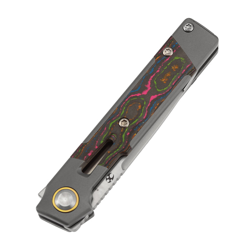 KANSEPT Kitpu Flipper Stonewashed Titanium with 80S Camocarbon (2.9" Satin CPM 20CV) Jonathan Styles Design- K2123A3