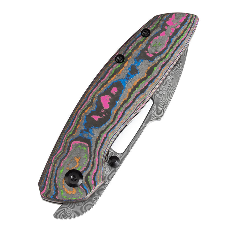 KANSEPT Link Thumb Studs 80S Camo Carbon Fiber Blackwash Titanium Handle(3.0''Damascus Blade )Johnathan Shaw Design-K1068A5