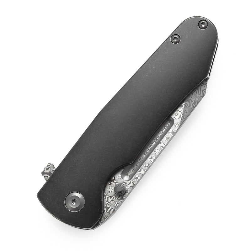 KANSEPT Superhawk Flipper Knife Blackwash Titanium Handle(3.89''Damascus Blade) Warhawk Knives Design-K1084A3