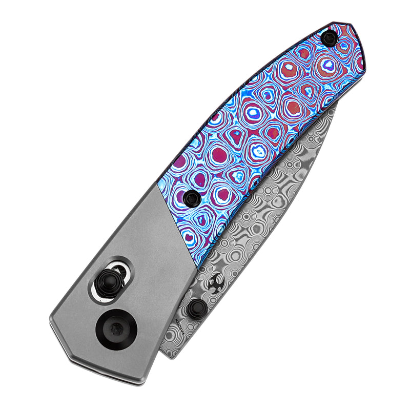 KANSEPT Dako Cross Bar Lock Titanium with Timascus Handle (3.19" Damascus Blade) with Eddy M Design-K1101V4