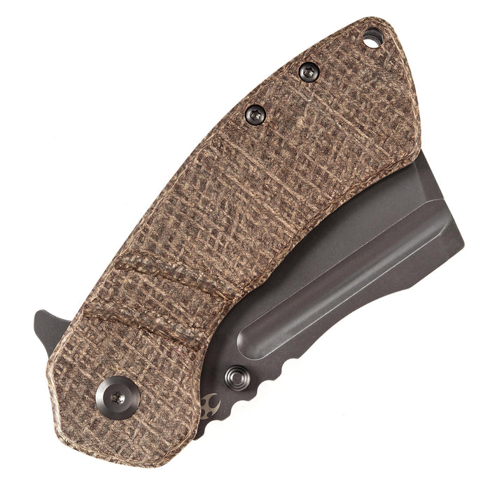 KANSEPT M+ Korvid Thumb Studs/Flipper Knife Burlap Brwon Micarta Handle (3.07'‘  CPM S35VN Blade ) Koch Tools Design-K2030C4U