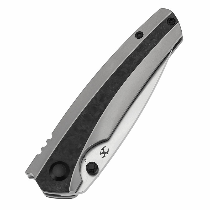 KANSEPT Thumb Stub Raven Bead Blasted Titanium with Shred Carbon Fiber Handle (3.13" CPM 20CV Blade) with Black Bird Blades Design-K2109A2