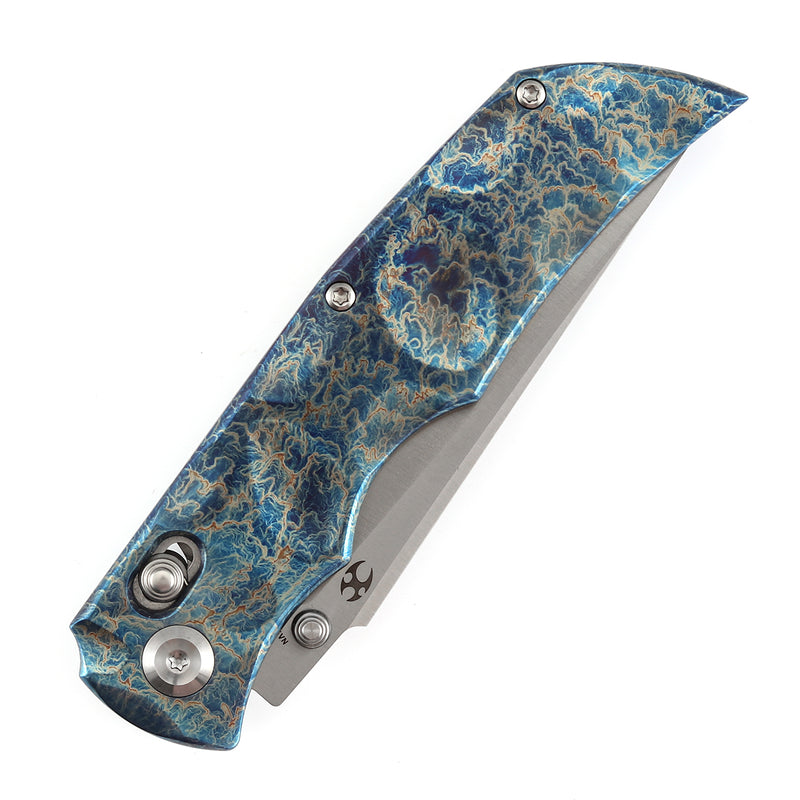 KANSEPT SIF Crossbar Lock Titanium with Dimples and Lightning Strike Finish Handle (3.76" CPM S35VN Blade) AGO Knives Designed- K1100V2