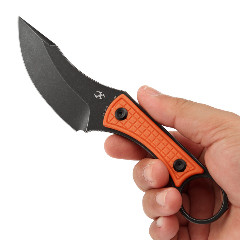 KANSEPT Niko Fixed Knife Orange G10 with Frag Pattern Handle (3.54''Blackwash D2 Blade ) with Sheath Marco Knives Design -G004A10